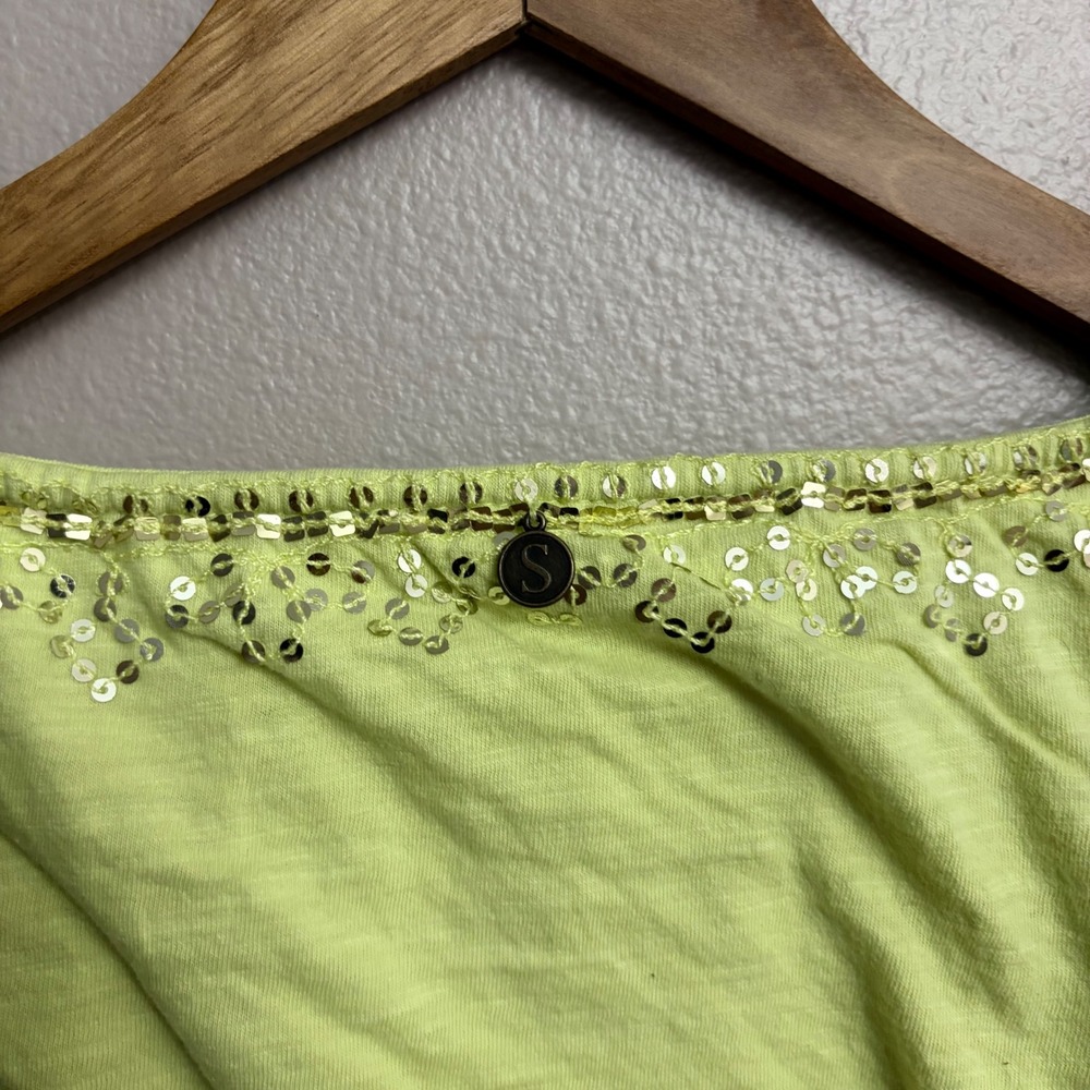 Soft Surroundings Tunic XL Lime Green Sequin Boho Tassel Top - Picture 5 of 7